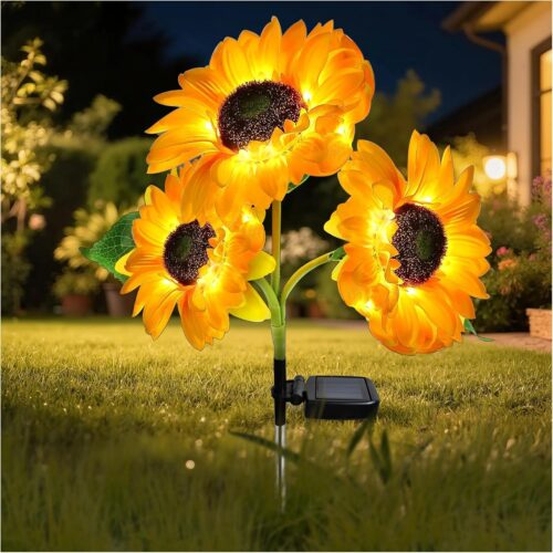81znY9fK8PL._AC_SL1500_ 🌟🌻 4 Packs Outdoor Solar Garden Stake Lights,Upgraded LED Solar Powered Light with 3 Sunflower